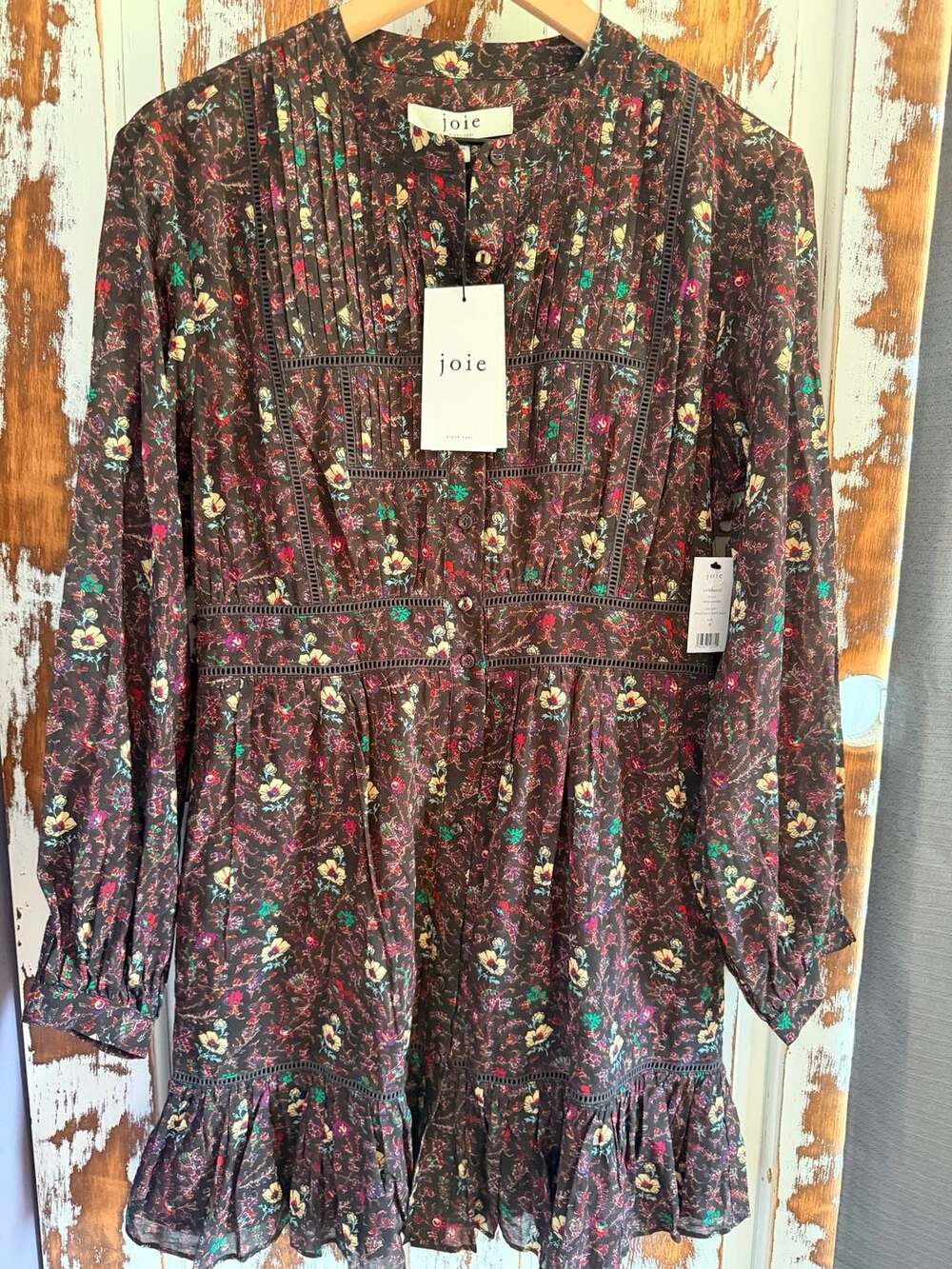 Joie Long Sleeve Mini Cotton Dress Brown Floral Size 6 Whimsigoth NWT